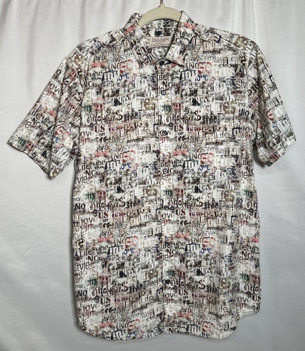Jagger Men’s News Stand Styled Rare Men’s Short Sleeve Button Up Shirt